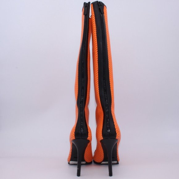 Michael Kors Perforated Leather Abigail Runway Boots Orange/Black Size 40 New - Picture 8 of 12